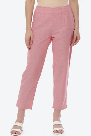 Biba Women Coral Striped Smart Slim Fit Trousers