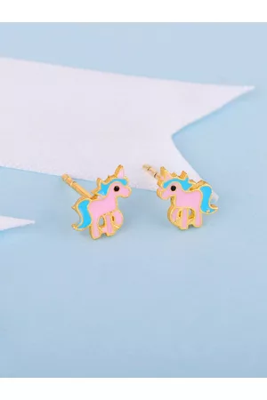 GIVA 925 Silver Golden Pie Unicorn Kids Earrings