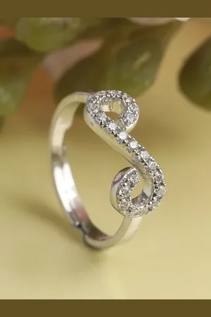 CLARA Silver-Toned Cubic Zirconia Studded Infinity Adjustable Finger Ring