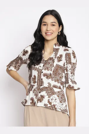 Latin Quarters Women White & Brown Printed Top