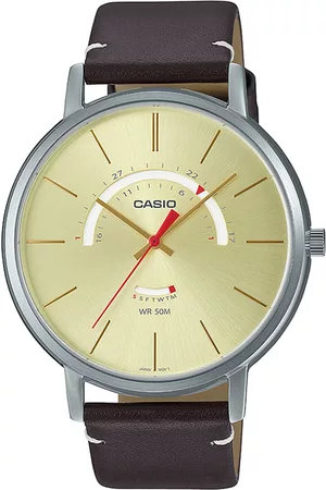 Casio Men Yellow Dial & Brown Leather Straps Analogue Watch A1879