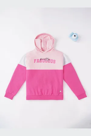 Ed-a-Mamma Girls Pink Colourblocked Hooded Cotton Sweatshirt