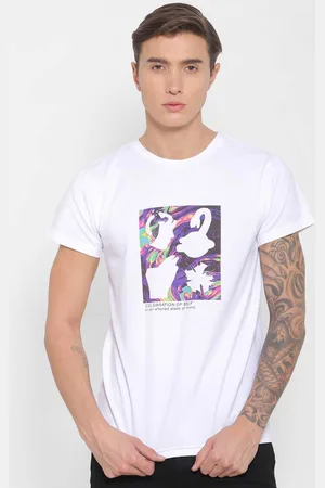 Forever 21 Men White Printed Round Neck T-shirt