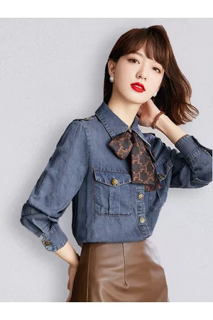 JC Collection Women Blue Comfort Denim Casual Shirt