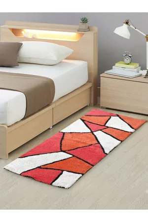 Aazeem Orange & White Geometric Cotton Runner Rug