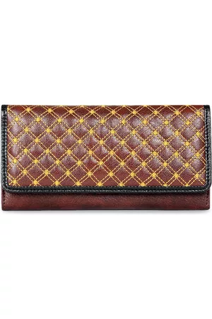 THE CLOWNFISH Elegance Brown and Yellow Quilted Synthetic Two-Fold Wallet