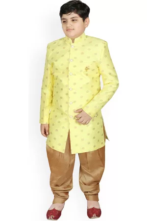 SG Boys Yellow & Gold Printed Sherwani Set