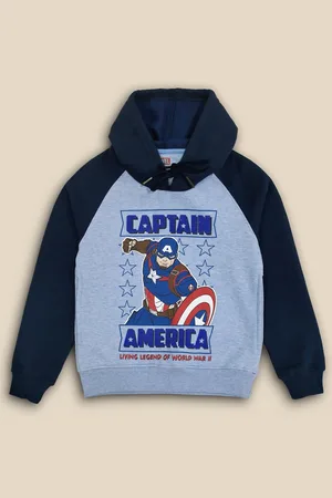 Kidsville Boys Blue Printed Captain America Hooded Sweatshirt