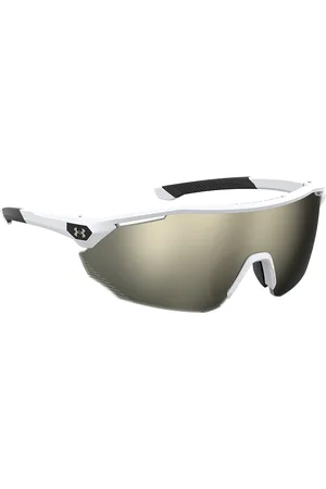 Under Armour Men Clear Lens & White Half Rim Shield Sunglasses