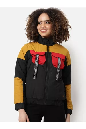 Campus Women Black Yellow Colourblocked Tailored Jacket