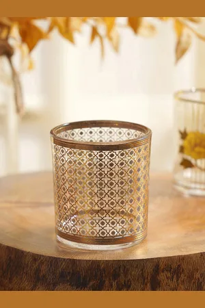 Pure Home and Living Set of 4 Gold & Grey Printed Glasses