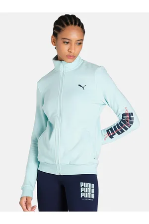 PUMA Women Blue Brand Logo Outdoor Cotton Regular Fit Sporty Jacket