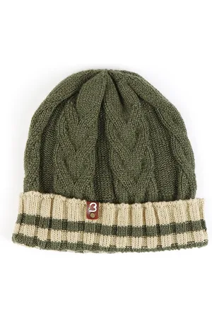 Bharatasya Kids Olive Green & Beige Acrylic Beanie
