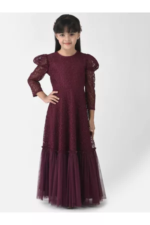 Eavan Girls Burgundy Lace Maxi Dress