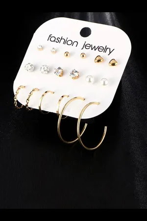 Jewels Galaxy Gold-Toned Classic Set of 9 Earrings