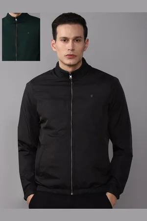 Louis Philippe Men Green Black Reversible Bomber Reversible Jacket