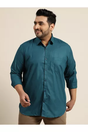 SOJANYA Men Plus Size Teal Blue Solid Classic Fit Cotton Casual Shirt