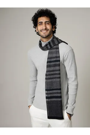 HANDICRAFT PALACE Men Black & Grey Striped Woolen Muffler