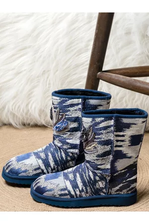 SAINT G. Women Blue Hand Embroidered Italian Fabric Snug Boots
