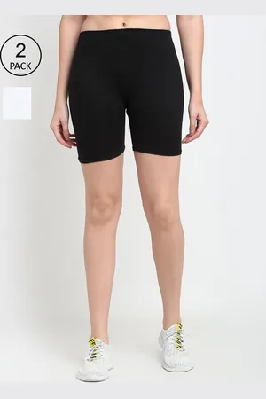 Jinfo Women Pack of 2 Black & White Solid Cycling Shorts