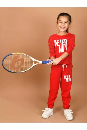 LilPicks Girls Red & White Printed Pure Cotton T-shirt with Trousers