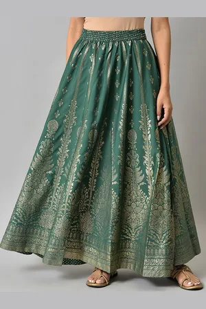 Elleven Women Green Printed Flared Maxi Skirt
