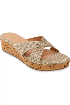 Rocia Gold-Toned Textured Block Shimmery Heels