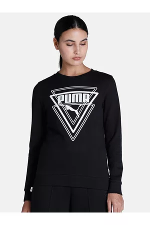PUMA Women Regular Fit Typography Printed Cotton Sweatshirt
