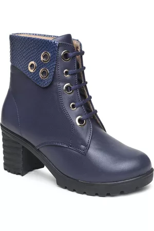 VALIOSAA Women Navy Blue Block Heeled Boots