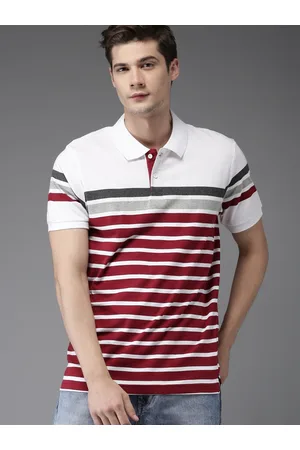 Moda Rapido Men White Striped Polo Collar Pure Cotton T-shirt