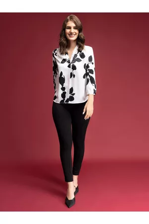 FableStreet Women White & Black Floral Print Satin Top
