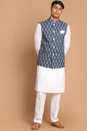 Vastramay Men Pure Cotton Kurta with Pyjamas & Printed Nehru Jacket