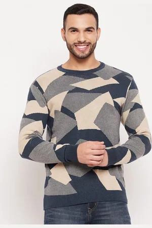 Duke Men Navy Blue & Beige Geometric Printed Pullover