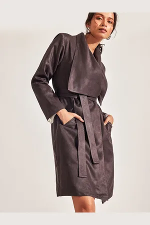 The Label Life Women Grey Suede Antimicrobial Longline Tailored Jacket