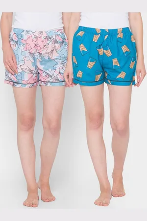 FashionRack Women Pack of 2 Blue & Pink Printed Cotton Lounge Shorts