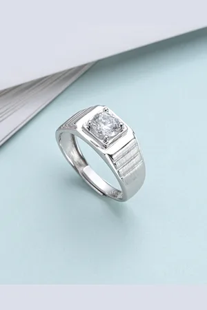Zavya Men 92.5 Sterling Silver Cubic Zicronia Studded Finger Ring