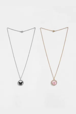 EL REGALO Gold-Toned & Silver-Toned Set Of 2 Butterfly Pendant Chain
