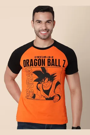 Free Authority Men Orange & Black Dragon Ball Z Printed T-shirt