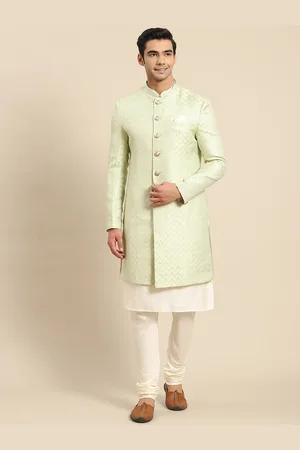 KISAH Men Woven Design Chevron Indowestern Sherwani Set