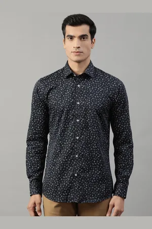 HARSAM Men Black & Blue Slim Fit Printed Casual Shirt