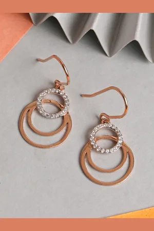 CLARA 925 Sterling Silver Rose Gold-Plated & White Contemporary Drop Earrings