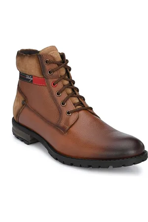 Delize Men Tan Perforations Leather Flat Boots