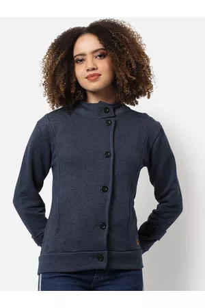 Campus Women Blue Washed Windcheater Outdoor Tailored Jacket