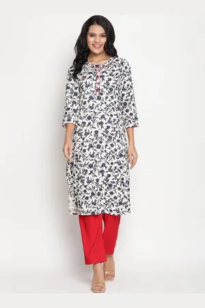 BE INDI Women Round Neck Floral Straight Side Slits Regular Kurta