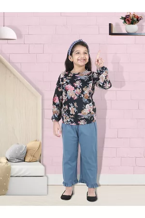 Cutiekins Girls Black & Blue Printed Top with Capris