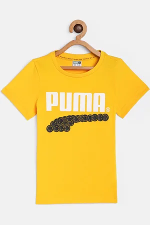 PUMA Boys Yellow White Printed Club Pure Cotton T-shirt