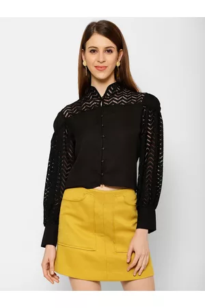 KASSUALLY Women Black Regular Fit Self Design Casual Shirt