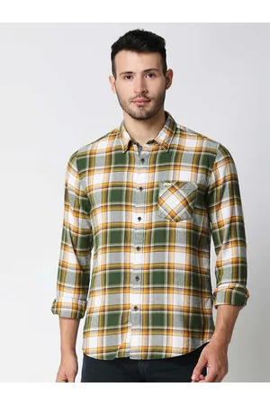 Pepe Jeans Men Yellow Tartan Checks Checked Casual Shirt