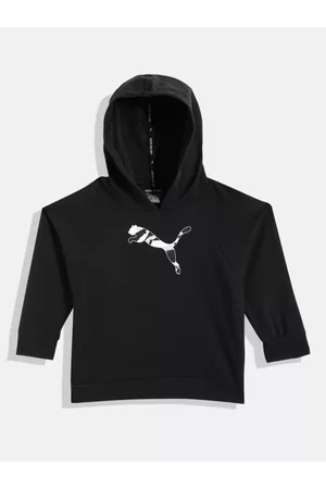 PUMA Girls Black Printed Relaxed Fit Modern Hooded Sweatshirt