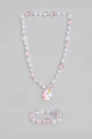 EL REGALO Girls Pink Purple Beaded Unicorn Jewellery Set
